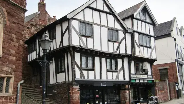 Historic buildings on West Street in Exeter