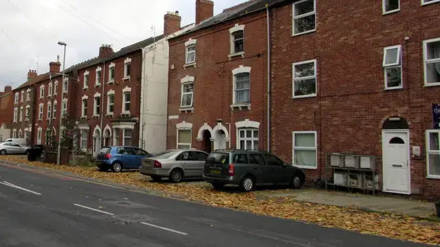 Three-storey Victorian houses on Park End Road in Gloucester