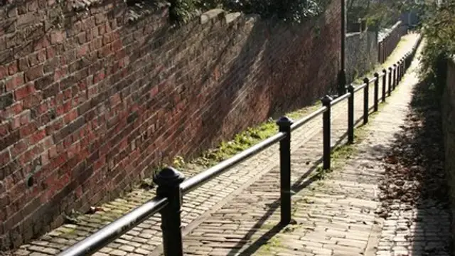 The steep cobbled slope of Motherby Hill in Lincoln