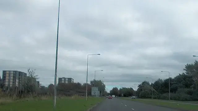 A grid road in Milton Keynes approaching a roundabout