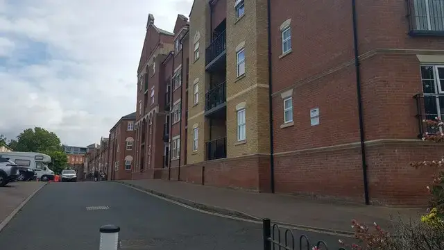 Housing at Portland Walk seen from the riverside at Diglis in Worcester